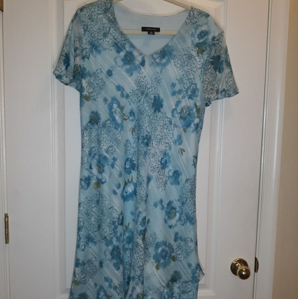 R&M RICHARDS  SZ16 BLUE W/SILVER THREADS DRESS